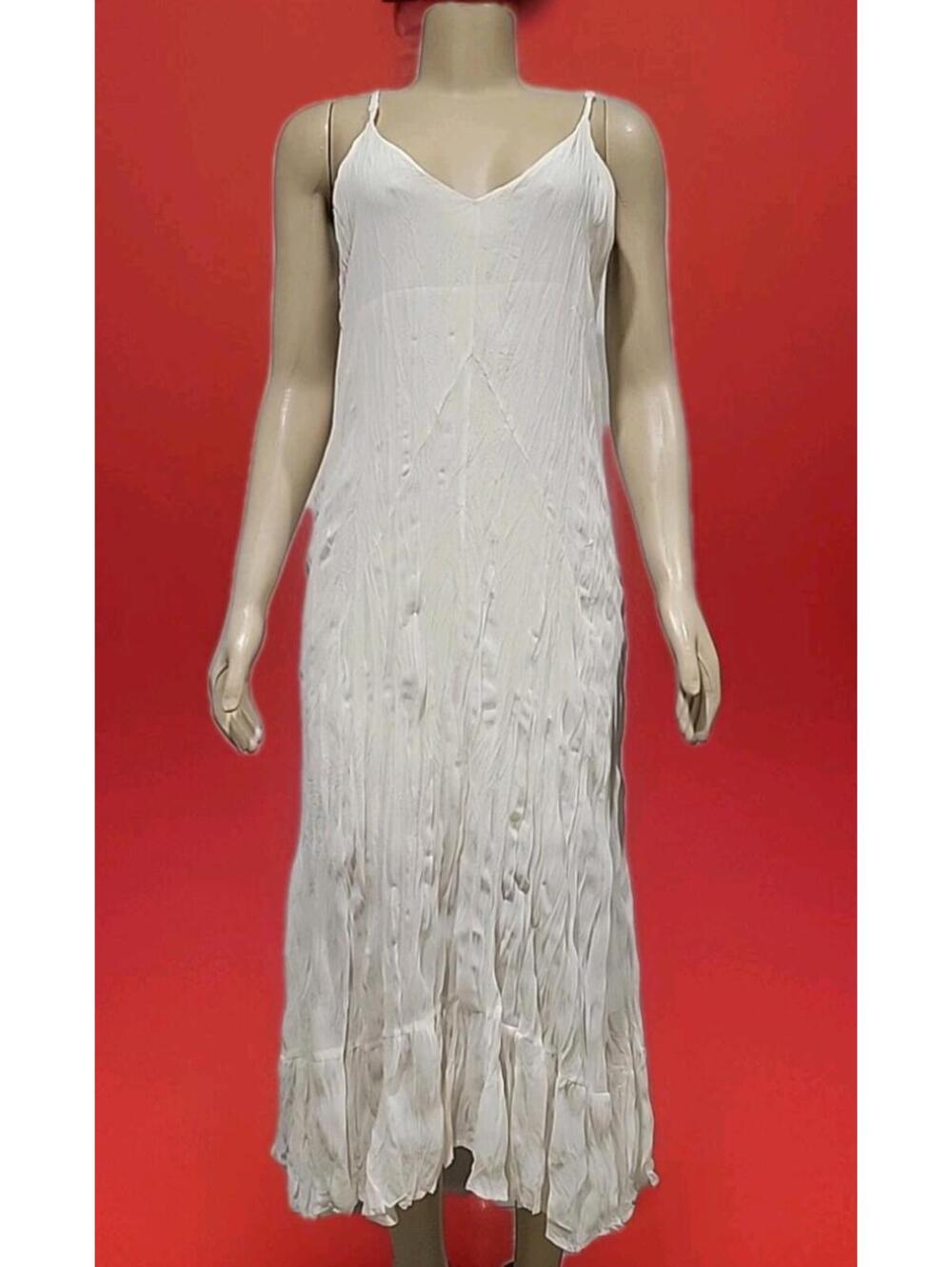 Papaya Women's Dress Size F/S-M, Maxi Cream Crinkled Polyester Sleeveless #Z